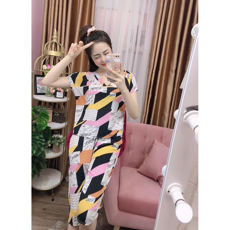 Đồ bộ lụa lửng mặc nhà họa tiết khối (LUAKHOI)