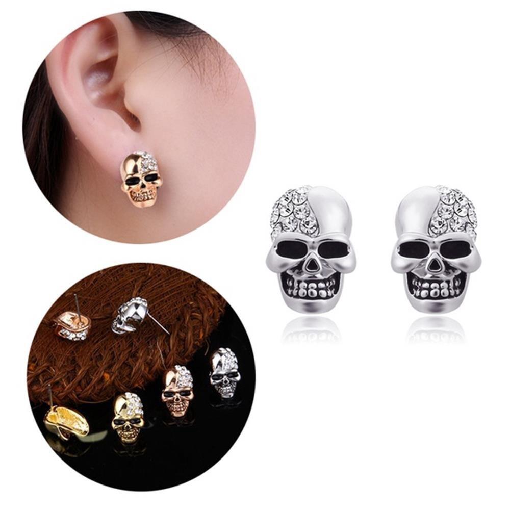 Khuyên tai hình đầu lâu đính đá pha lê phong cách Gothic-a00