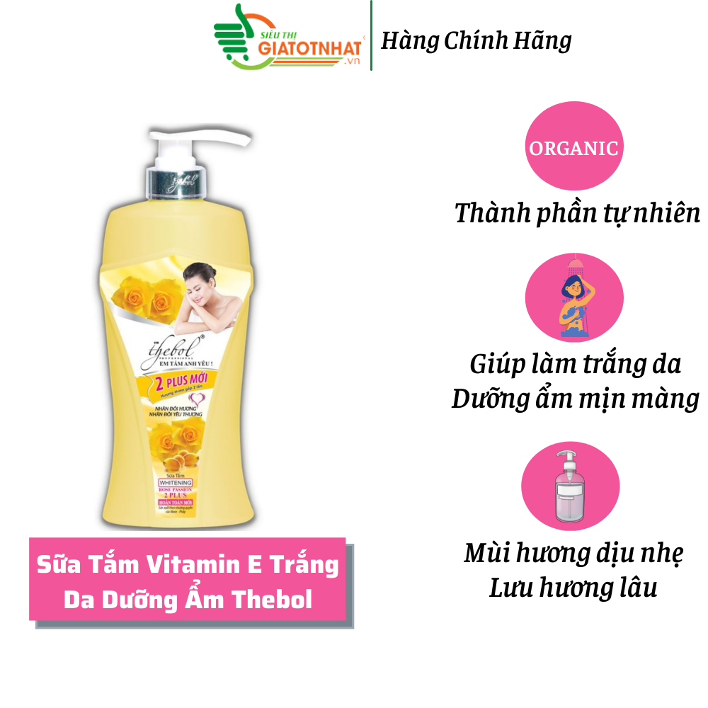 Sữa tắm trắng da,dưỡng ẩm Vitamin E Thebol 900g + Sữa tắm sen tuyết trắng hạt massage 226g