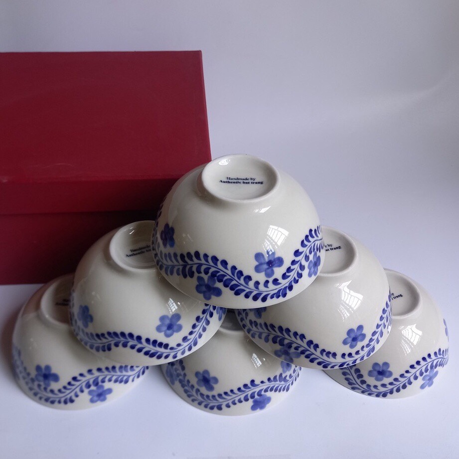 Bộ 10 bát cơm họa tiết vẽ hoa dây đẹp và sang trọng - chuyên bát đĩa nhà hàng cao cấp - xưởng gốm sứ authentic bat trang