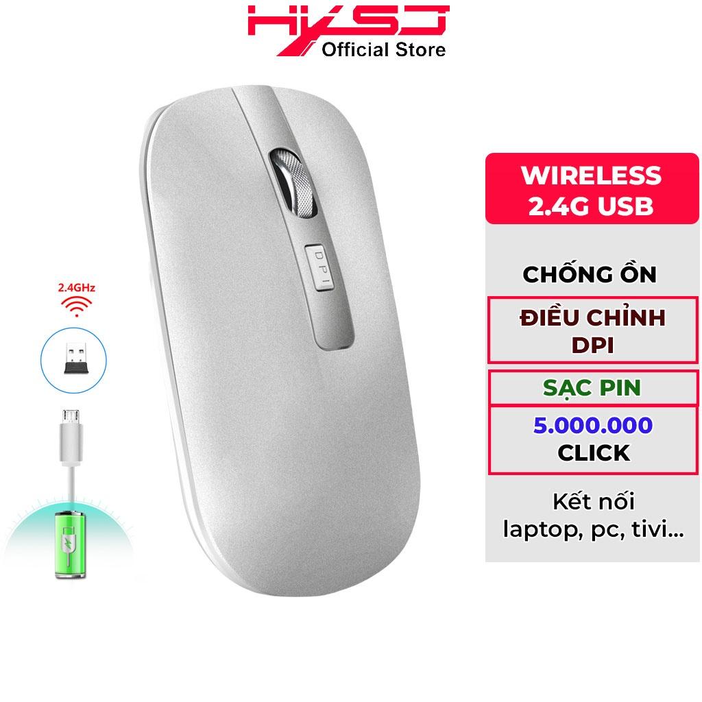 Chuột không dây HXSJ M30 chống ồn sạc điện wireless 2.4Ghz DPI 1600 dùng cho pc, laptop, tivi - Hàng chính hãng