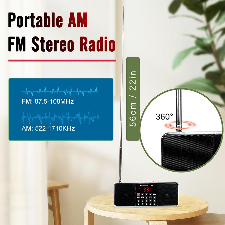 Retekess TR602 Radio Di động Radio Am Fm Loa Bluetooth có thể sạc lại Âm thanh nổi Fm Bộ thu sóng bằng pin Máy nghe nhạc MP3 Màu sắc: TR602