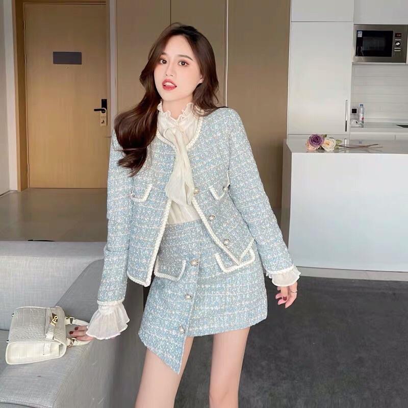 Sét Dạ Tweed Xinh, Áo Khoác Dạ Kèm Chân Váy
