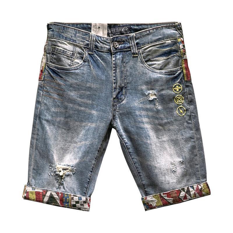Quần Short Jeans Thêu Họa Tiết Phong Cách Mới Cho Nam