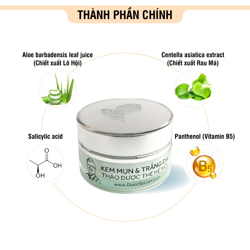 Kem mụn &amp; trắng da thảo dược thế hệ mới (12g), giảm mụn, giảm thâm, nhanh lành sẹo, dưỡng da- Dược Sĩ Liên