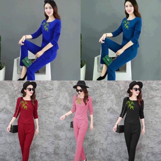 BỘ ĐỒ THÊU HỌA TIẾT LÁ TRÚC BD01 CAO CẤP