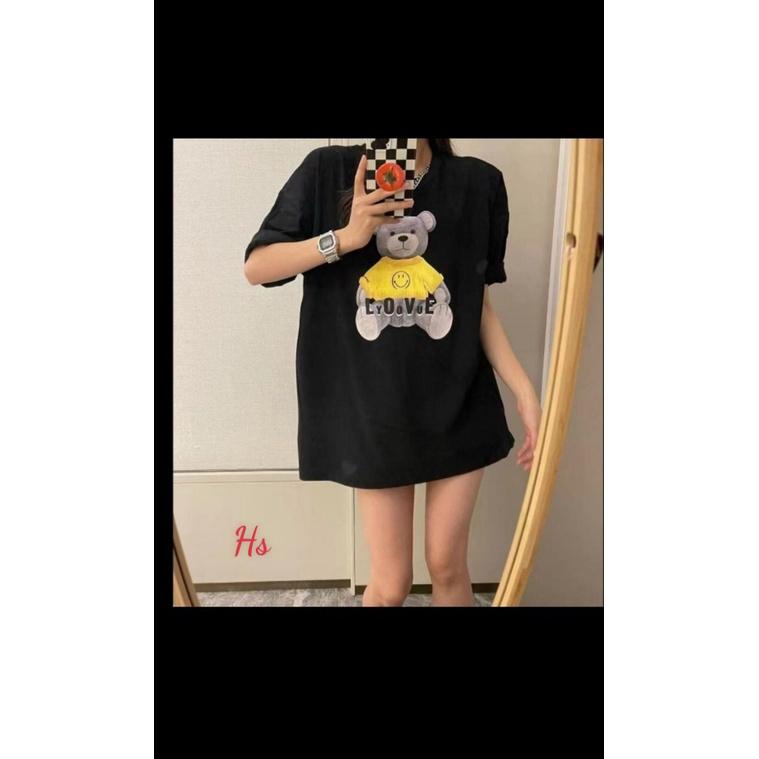 Áo Phông Unisex Gấu Mặt Cười Cộc Tay In Hình