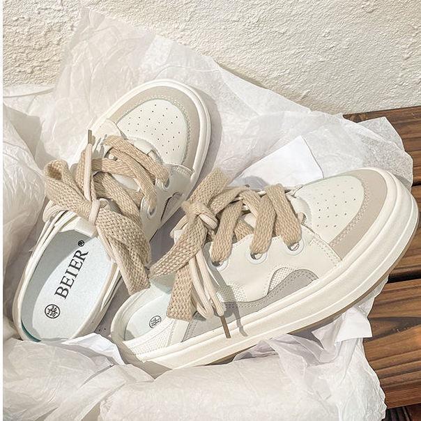 Minority design one foot lazy shoes, female student trend, versatile color matching semi slippers, female 2022 new casual shoes