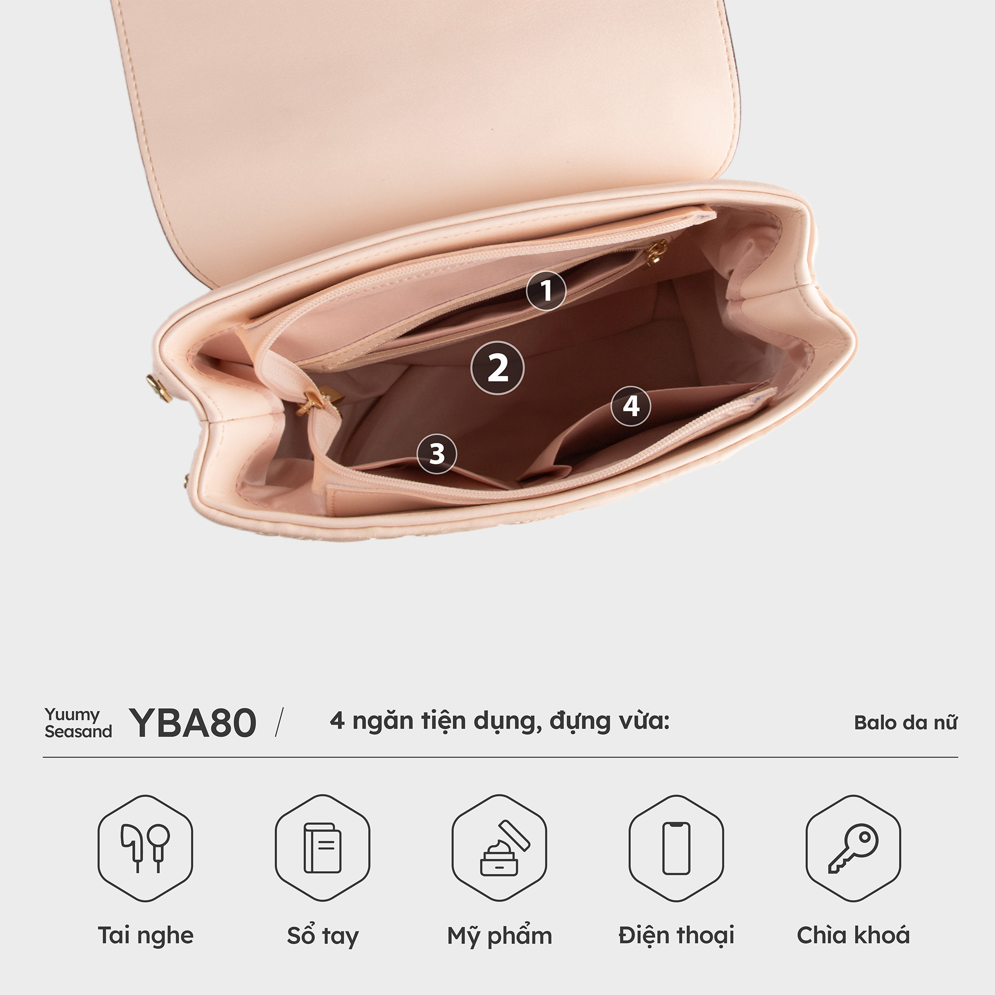 Balo Yuumy ( Thời trang nữ đi chơi cỡ trung - Balo da Seasand YBA80 )