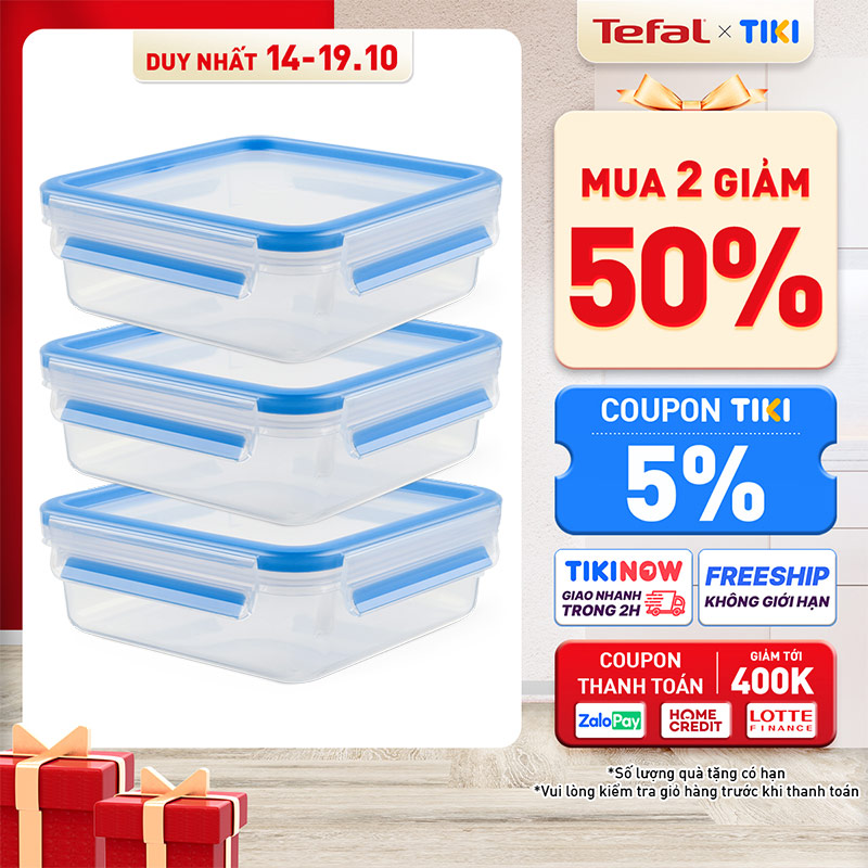 Bộ 3 hộp bảo quản thực phẩm nhựa Tefal Masterseal Fresh - Hàng chính hãng