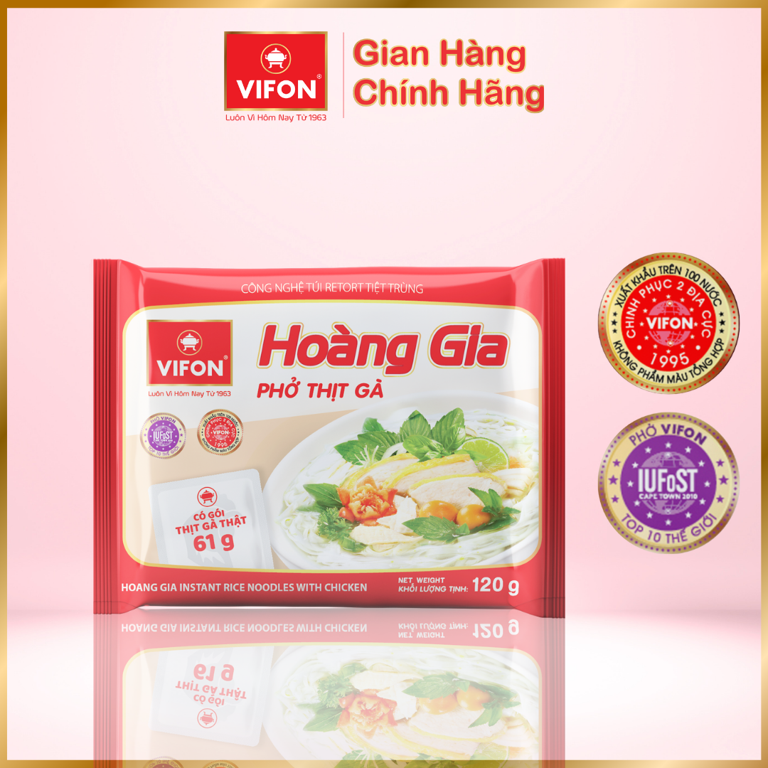 Thùng 18 Phở Thịt Gà HOÀNG GIA VIFON có Gói Thịt Thật (120g / Gói)