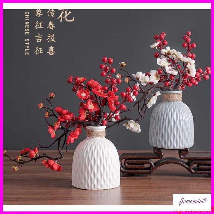 Bình hoa đào bon sai điểm cành đào đông đỏ tài lộc, an khang trang trí nhà cửa, nhà hàng độc đáo Flowermini HD-01