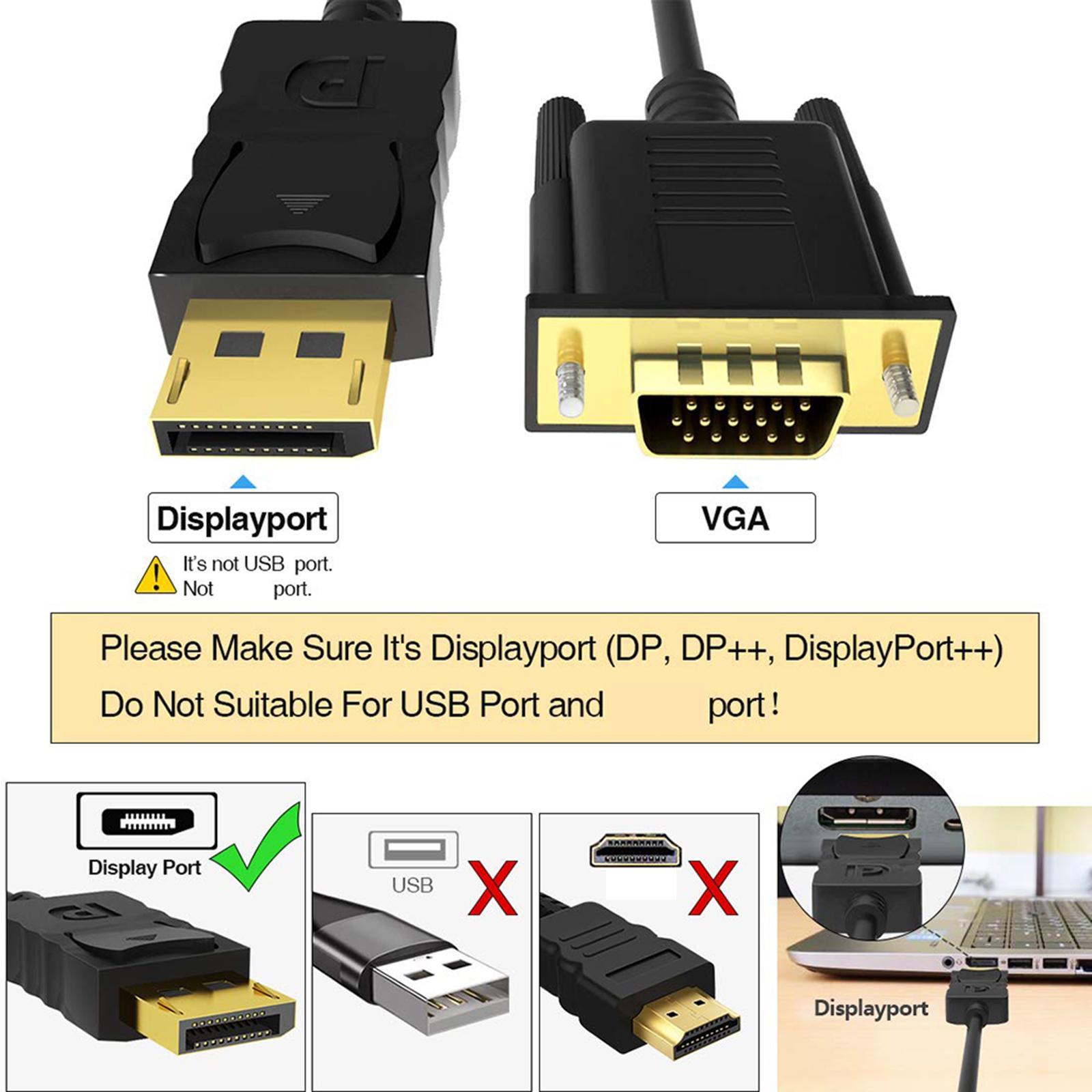 DP to VGA Cable, DP to VGA cable Plated, DP Male to VGA Male Cable, Black