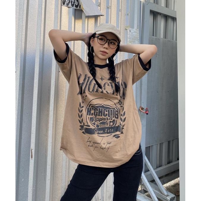Áo Thun BADGE Tay Lỡ Unisex Nam/Nữ Kem/Đen/Nâu/Xanh Lá/Trắng/Đỏ Cổ Tròn - HIGHCLUB