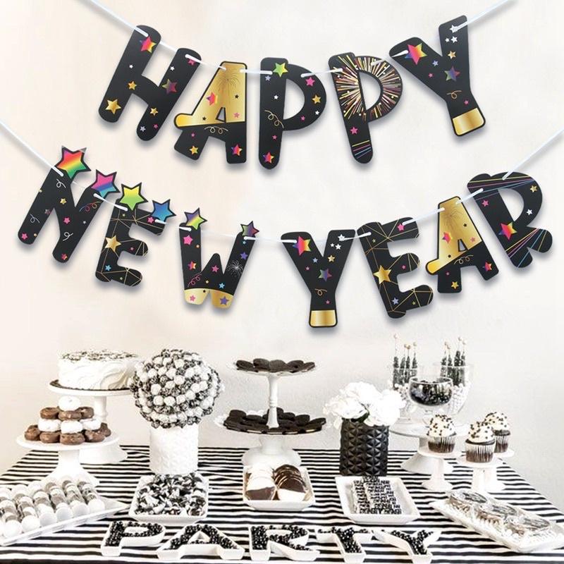 DÂY CỜ GIẤY TREO CHỮ HAPPY NEW YEAR PHỤ KIỆN TREO TRANG TRÍ TẾT NĂM MỚI