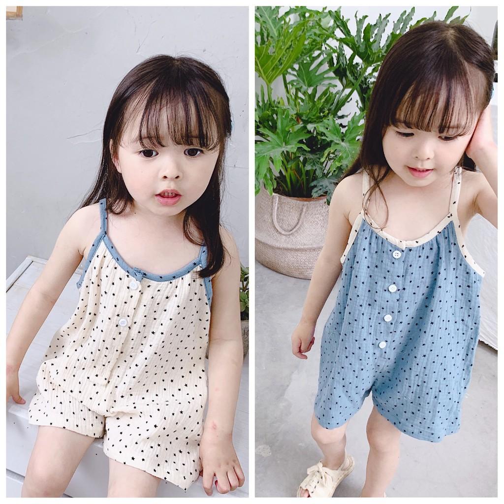 bỏ Bộ Áo Liền Quần Ngắn Jumpsuit Bé Gái Kiểu Hàn Quốc