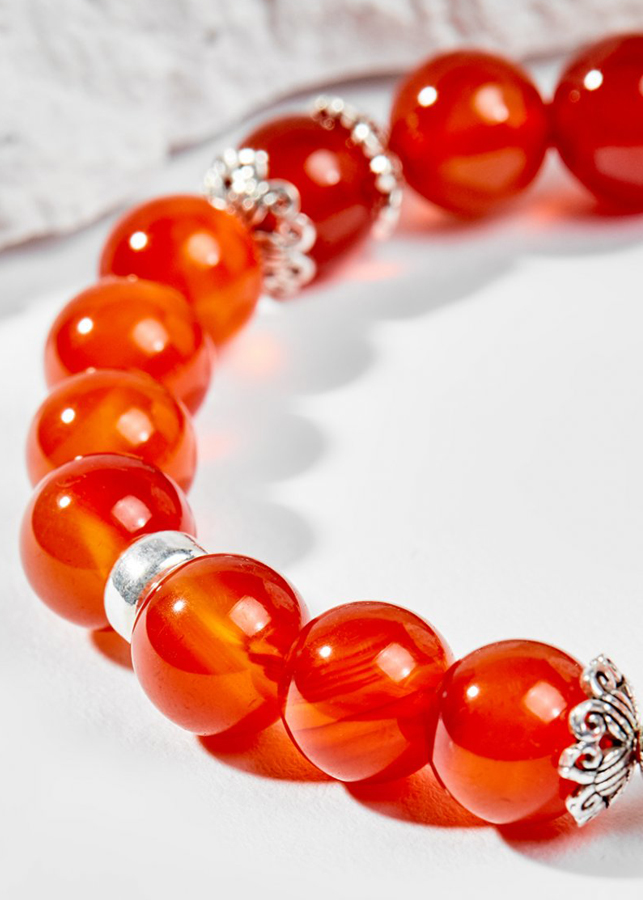 Vòng Tay Phong Thủy Nữ Đá Mã Não Đỏ Phối Charm Cung Hoàng Đạo Cự Giải (8mm) Mệnh Hỏa, Thổ Ngọc Quý Gemstones