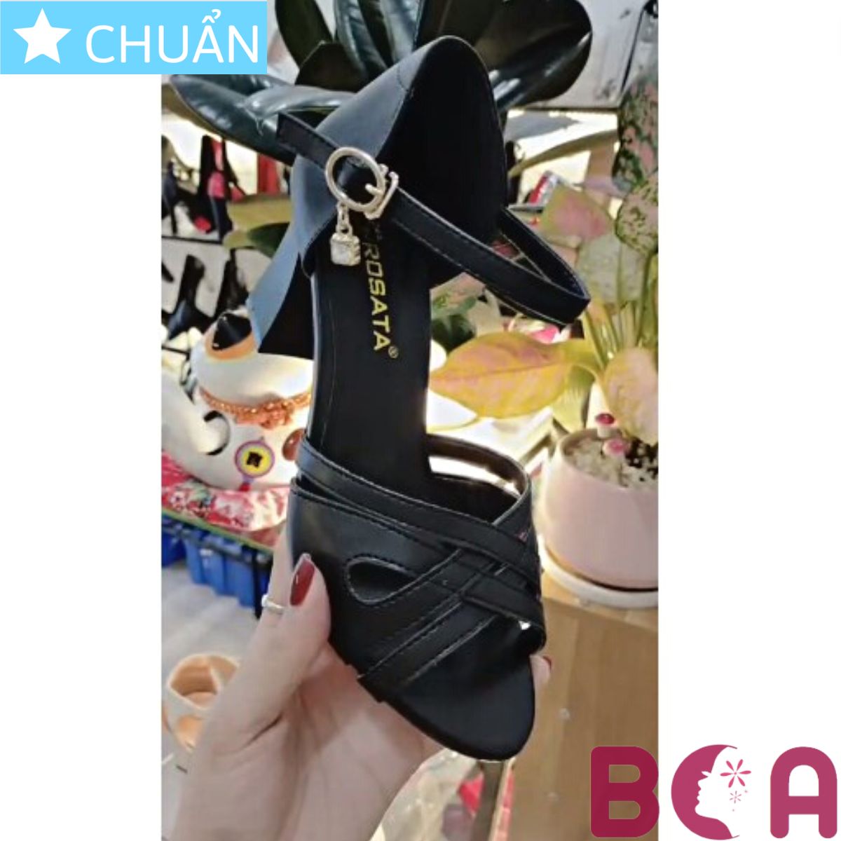 Giày cao gót nữ 7p RO418 ROSATA tại BCASHOP hở mũi, kiểu SANDAL đan từ nhiều sợi nhỏ rất tôn dáng chân - màu đen