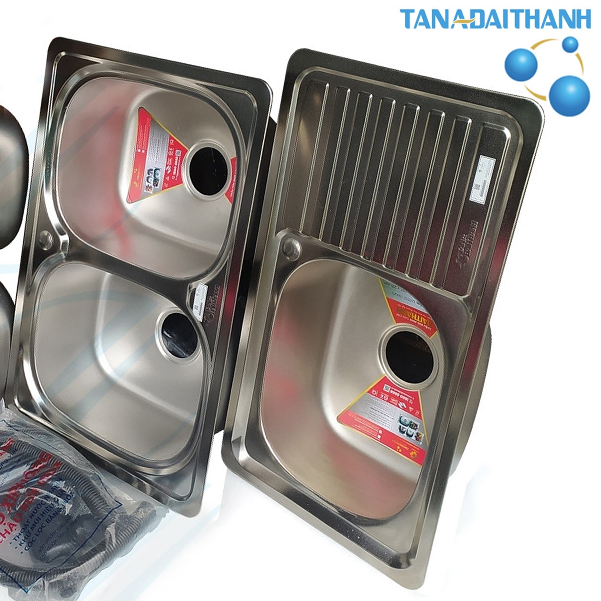 Chậu Rửa Bát Inox Chính Hãng Tân Á Đại Thành Nhiều Kích Thước - Loại 2 hộc, 1 hộc 1 cánh,..Tặng kèm bộ xi phông