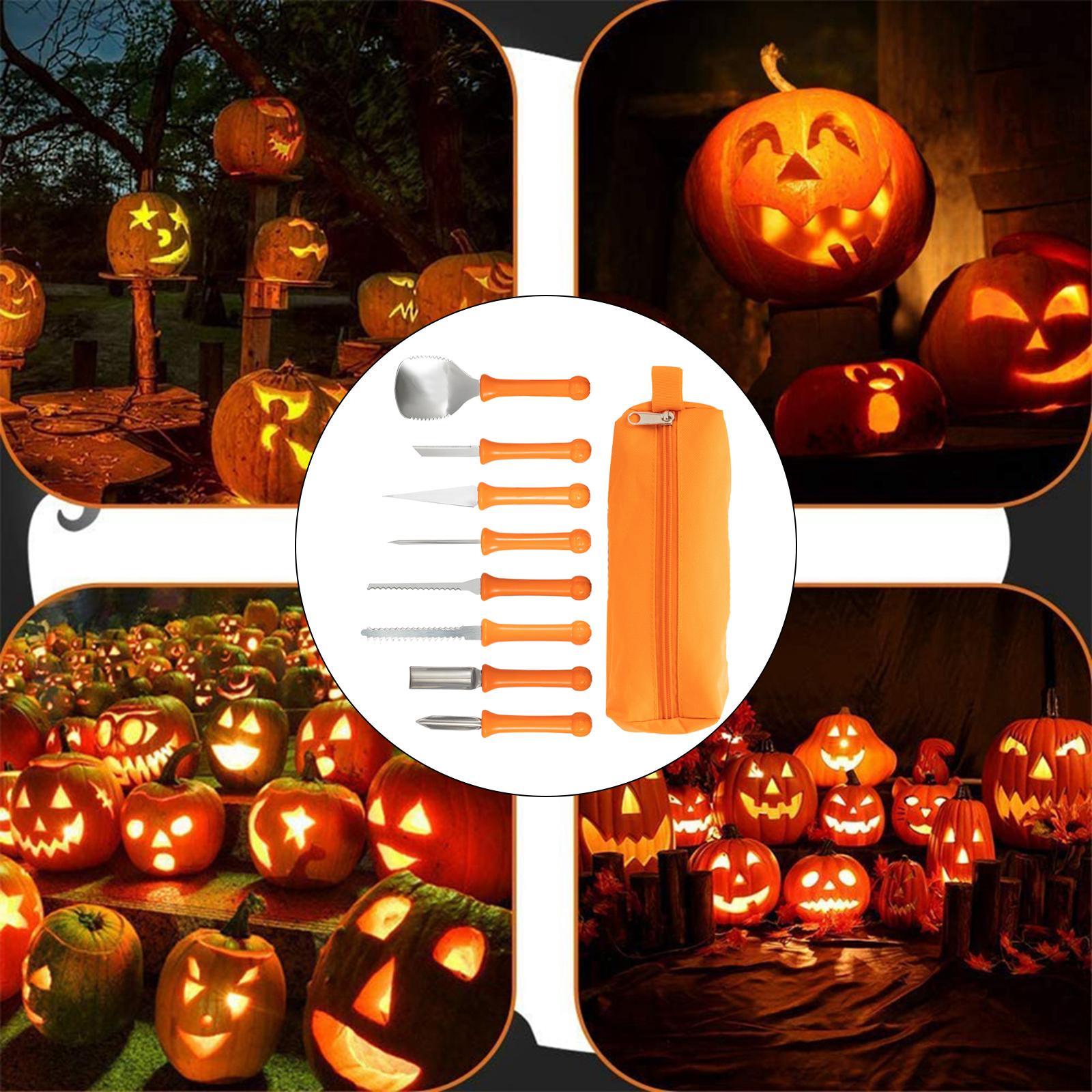 8 Pieces Pumpkin Carving Kit Carving Set Heavy Duty Stainless Steel Sculpting Tools Carver Set for Halloween Pumpkin Lantern DIY Kids Adults