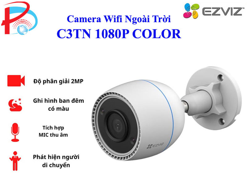 Camera IP Wifi Ngoài Trời EZVIZ C3TN 2MP 1080P Color Night Tích Hợp Mic Thu Âm - Có Màu Ban Đêm - Hỗ Trợ Thẻ Nhớ Lên 256G - Hàng Chính Hãng