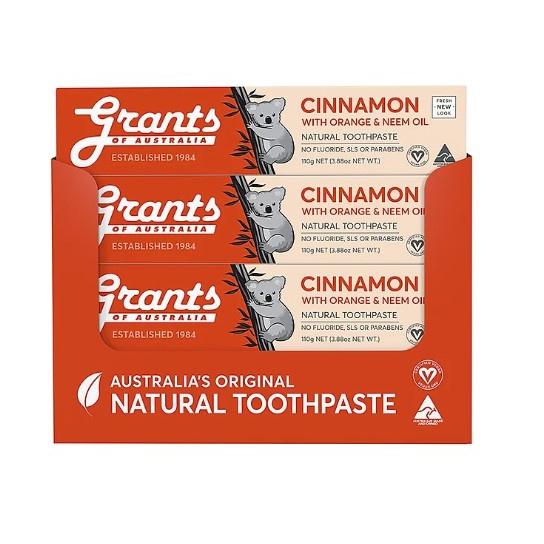 SET 2 Kem Đánh Răng Thảo Dược Quế Tự Nhiên Grants của ÚC, 110g, Hữu Cơ, Bổ Sung Canxi Và Khoáng Chất, Sạch Mảng Bám, Thơm Miệng, An Toàn