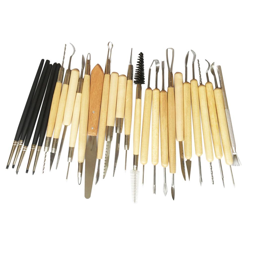 27 Pieces Wooden Handle Pottery Ceramic Clay Sculpture Carving Modeling Tool DIY
