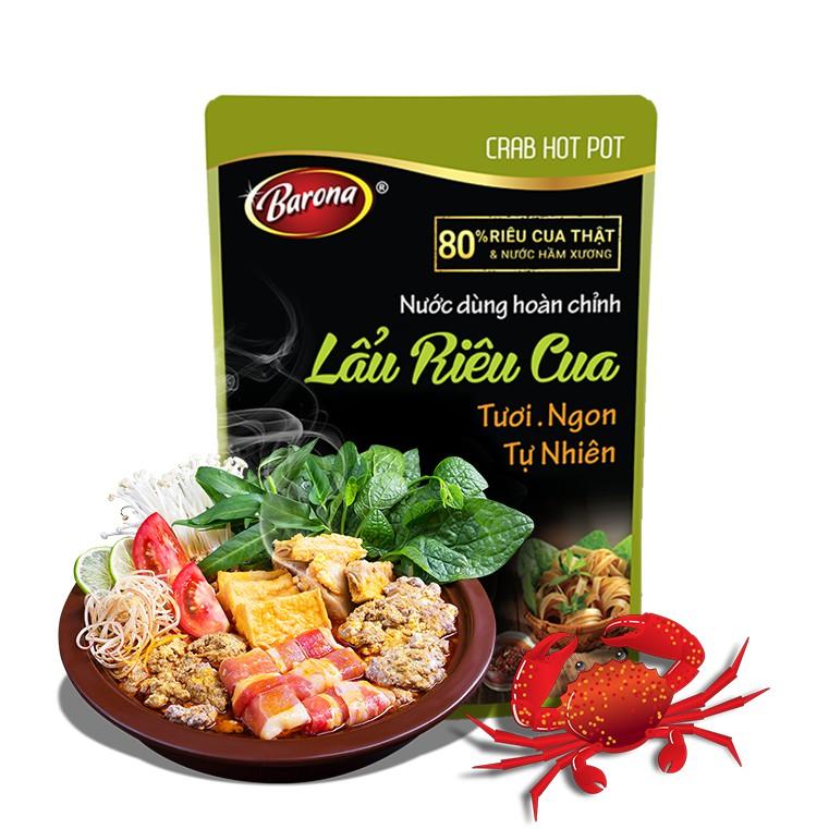 Nước Dùng Lẩu Riêu Cua Barona 230g tươi ngon chuẩn vị không cần nêm nếm và 1 hũ Sa tế Tôm XO Thượng hạng Barona 100g