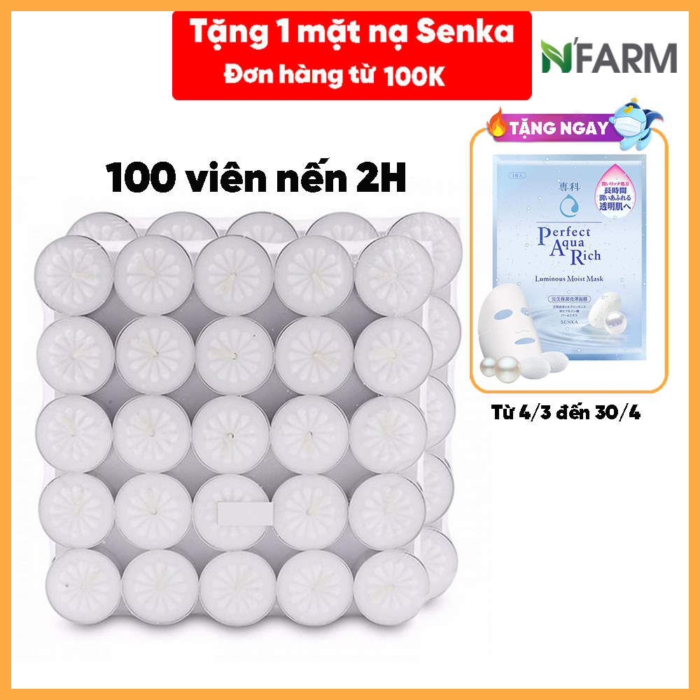 Hộp 100 Viên Nến Tealight Sáp Cọ N'Farm An Toàn Sức Khỏe (2 giờ)/ Dùng kết hợp đèn xông và tinh dầu/ Khử mùi và đuổi côn trùng hiệu quả.