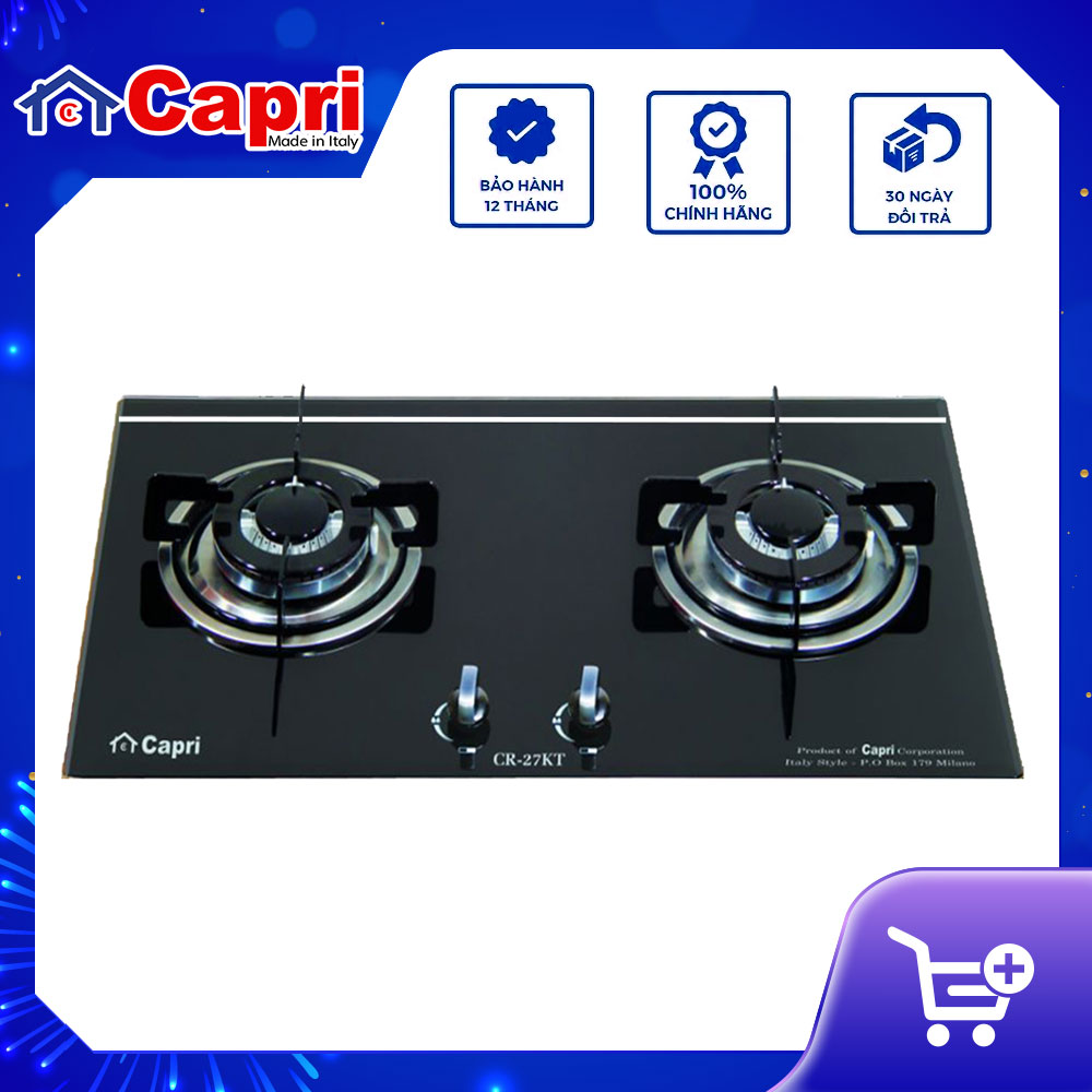 Bếp gas âm kính 2 vùng nấu Capri CR-27KT | Hàng chính hãng