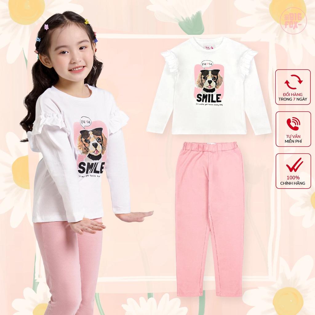 Bộ dài tay bé gái BIGFOX - MISS MEOW size đại, bộ thu đông cho bé phong cách Hàn Quốc hình in cún con smile 11 - 38 kg