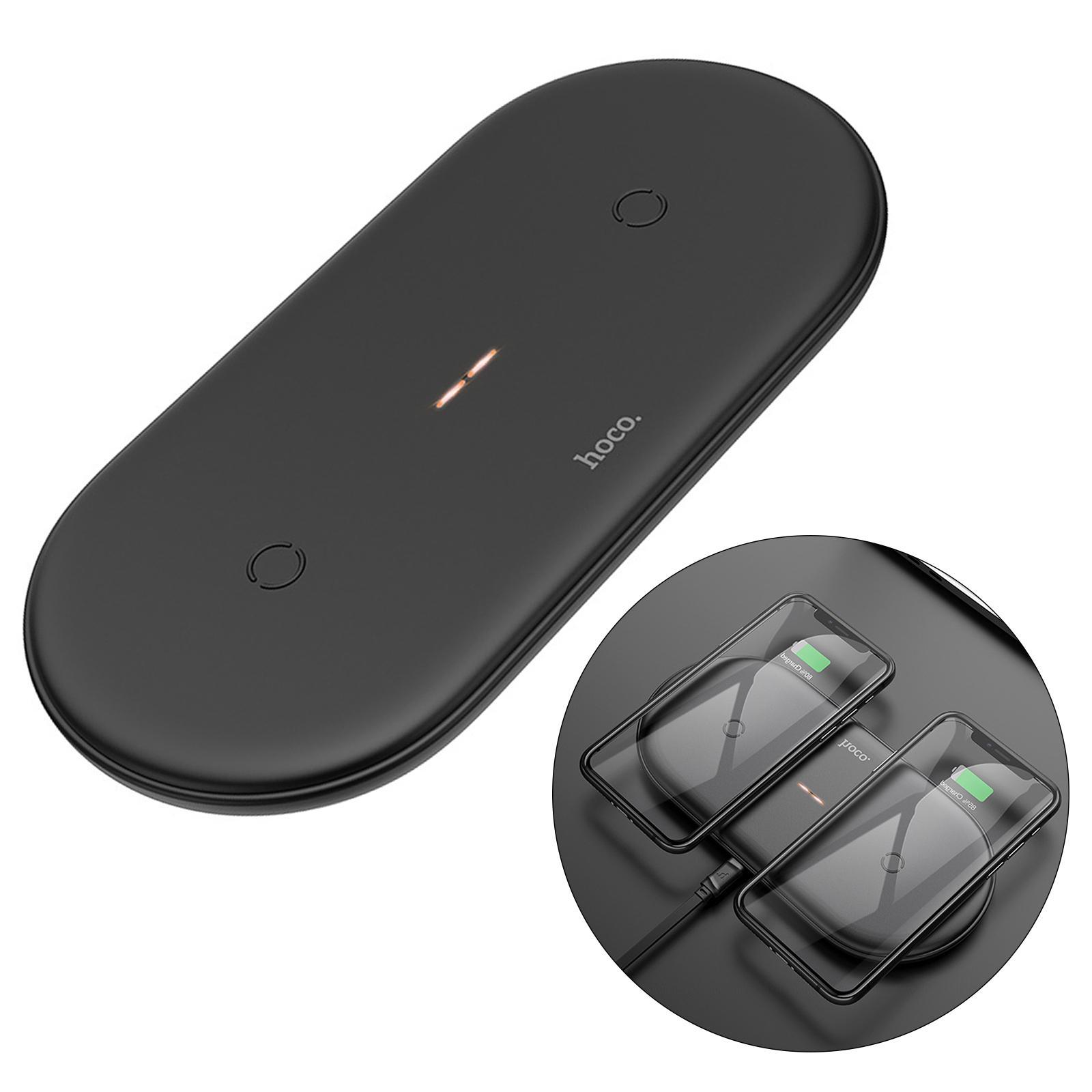 2 in 1  Wireless Charger Pad Fast Dual Charge for Smart Phones Black