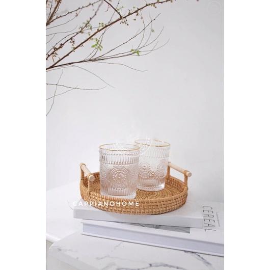 Khay mây guột tròn có tay cầm, khay mây đựng đồ ăn tiện lợi, khay decor siêu hot, khay mây chuyên dụng | Cappiano Home