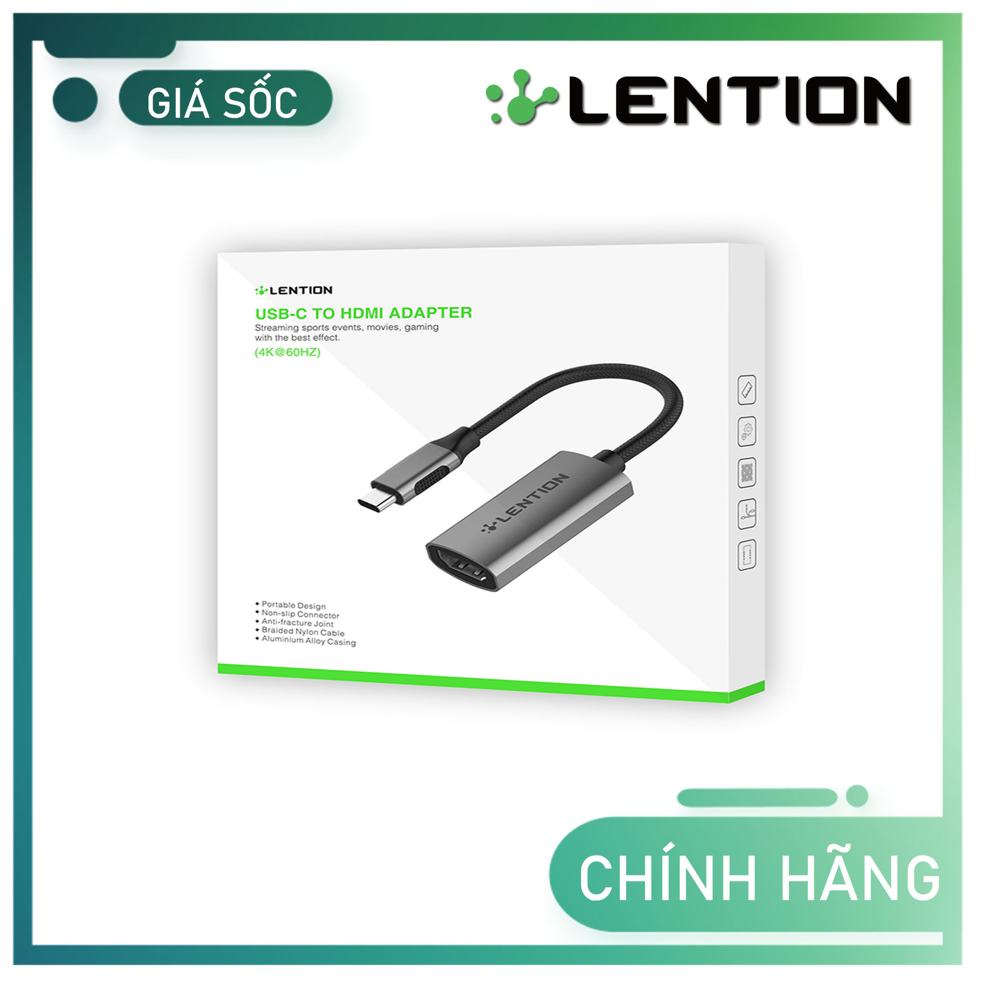 Bộ chuyển đổi USB-C sang HDMI 4K 60Hz Lention CU607H Hàng Chính Hãng