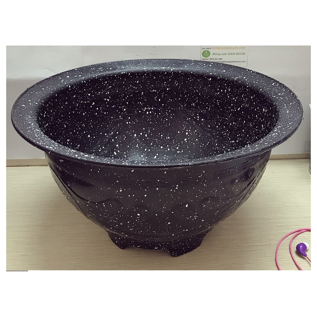 2 Chậu Nhựa Trồng Hoa, Cây Cảnh Giả Đá Đen T380