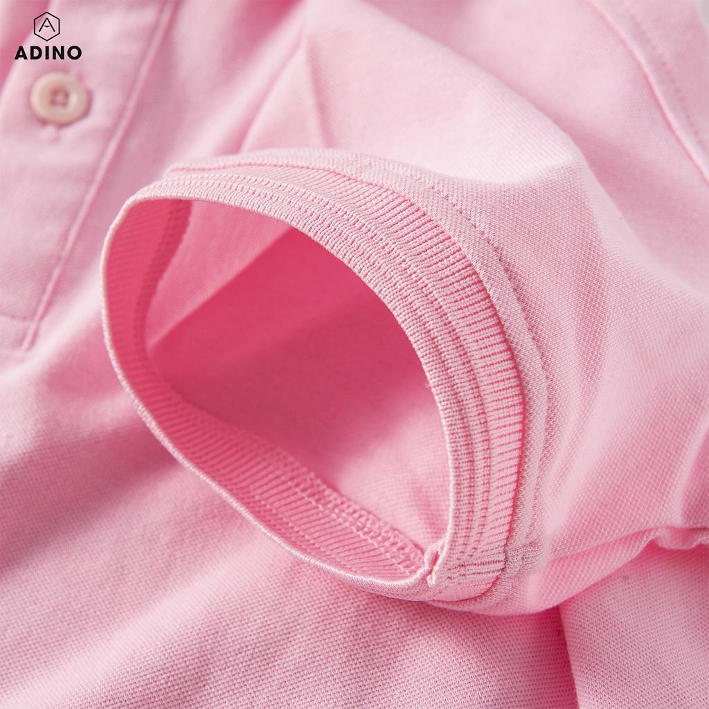 Áo polo nam ADINO màu hồng phối viền chìm vải cotton co giãn dáng công sở slimfit hơi ôm trẻ trung AP85