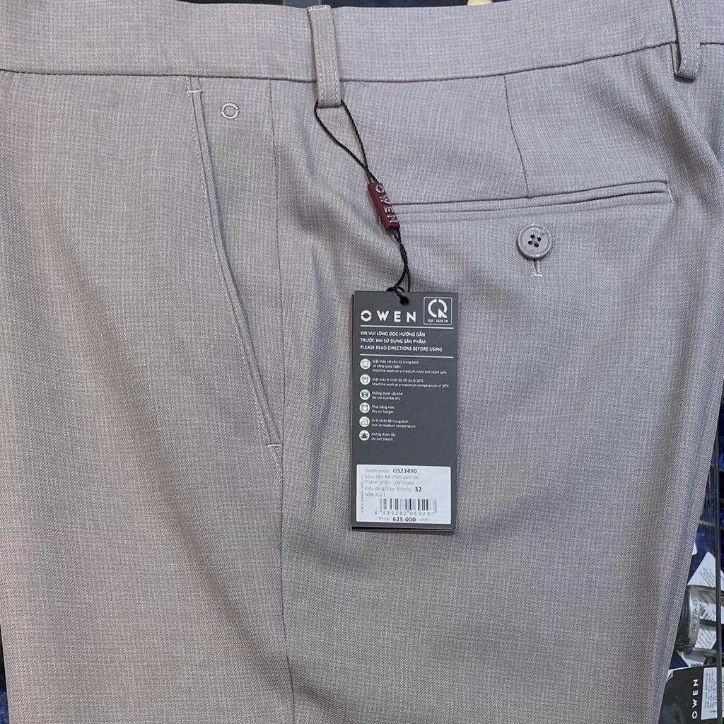OWEN - Quần âu nam SLIMFIT màu BE XÁM in chìm chất nano co dãn nhẹ - Quần tây nam 23490