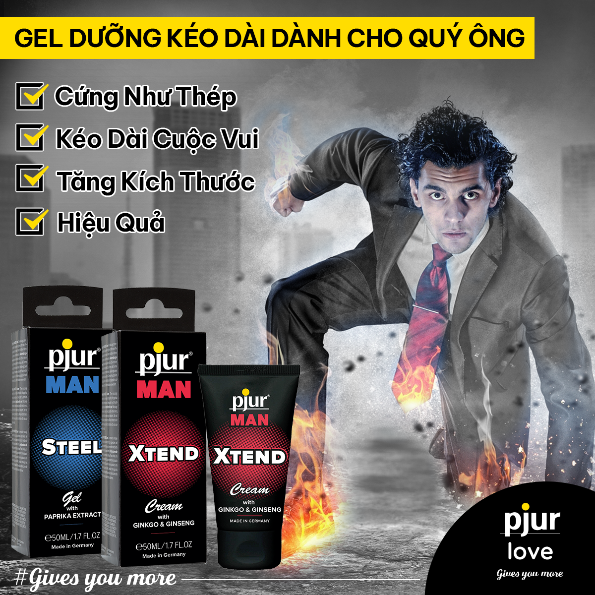 Gel dưỡng tăng cường sinh lý nam Pjur Man Steel 50ml kéo dài thời gian quan hệ, tăng cường dương và lưu thông máu