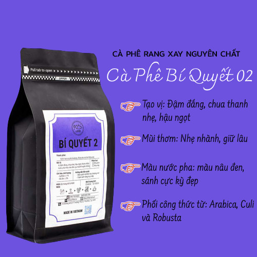 Cà Phê Rang Xay Nguyên Chất - 90S Coffee Vietnam | Bí Quyết 02 | Công Thức Phối: Robusta + Culi + Arabica | 100% Cà Phê Sạch | Đậm Đắng - Chua Thanh - Hậu Ngọt