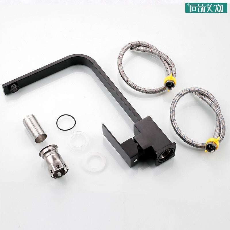 Vòi rửa bát inox sus 304 vuông nóng lạnh sơn tĩnh điện nano đen.