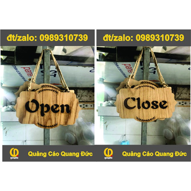 Bảng Open - Close Treo Cửa Hàng Gỗ Ván Cán Vân Sồi 2 Mặt Khắc Laser