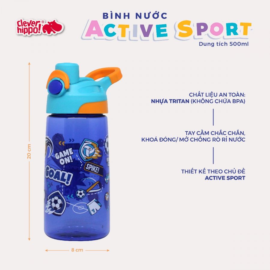 Bình Nước Tritan Active Sport CLEVER HIPPO WB02/BLUE