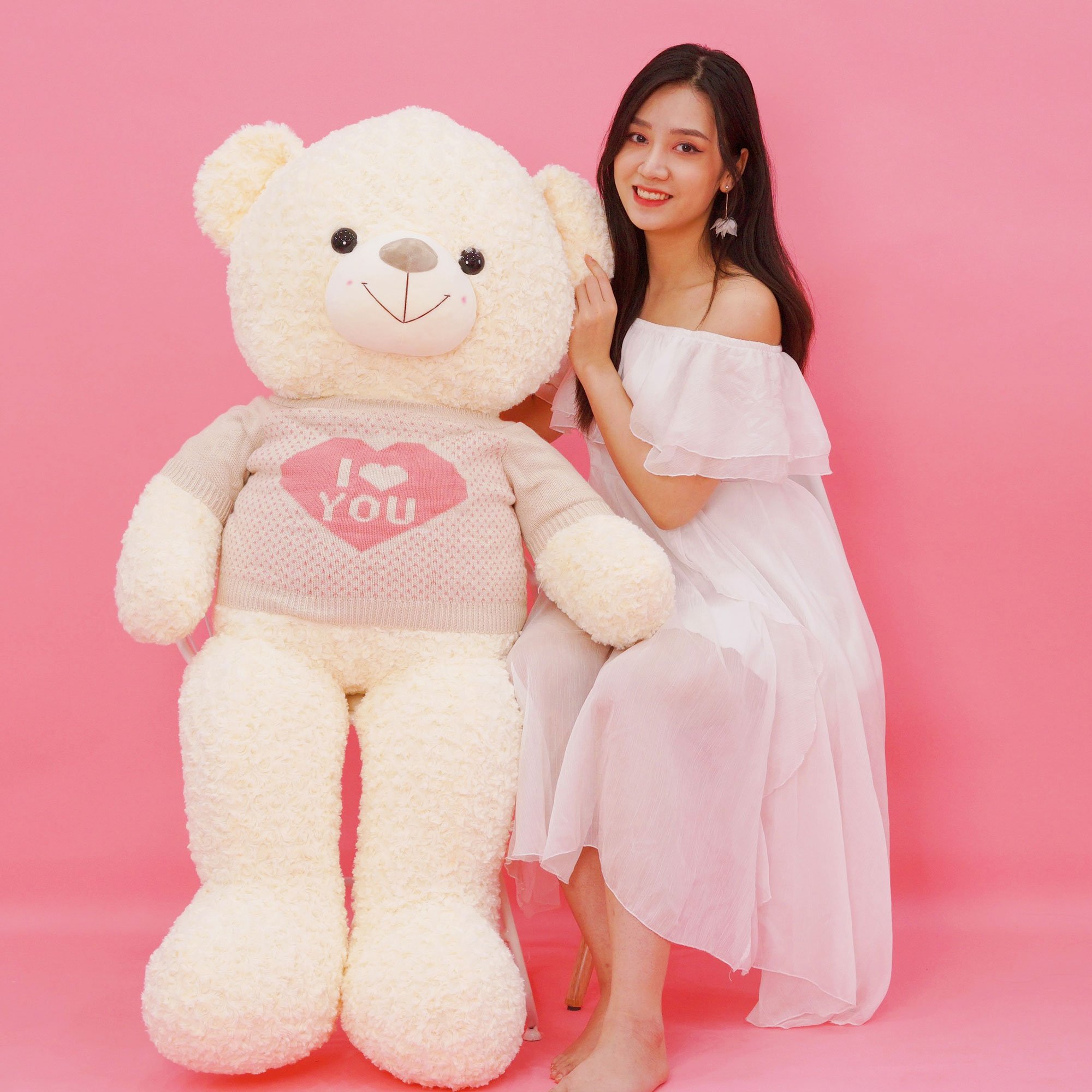 Gấu Bông Teddy Áo Love Lông Xoắn 80cm-1m - 1m3 Cao Cấp Memon - Qùa Tặng Gấu Bông