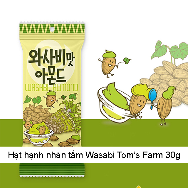 Hộp 12 Gói Hạt Hạnh Nhân Tẩm Wasabi Tom' Farm 30g