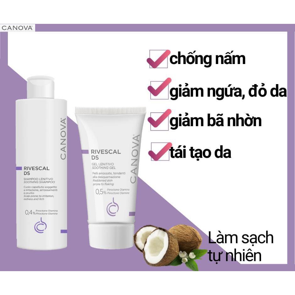 Dầu gội giảm nấm, làm dịu dành cho da gàu, bị kích ứng Canova Rivescal DS shampoo 200ml