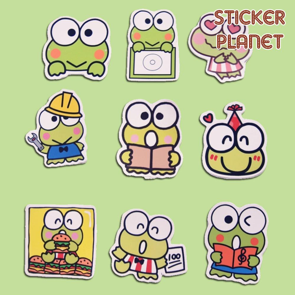 Bộ sticker sanrio ếch xanh Keroppi trang trí mũ bảo hiểm, đàn, guitar, ukulele, điện thoại laptop