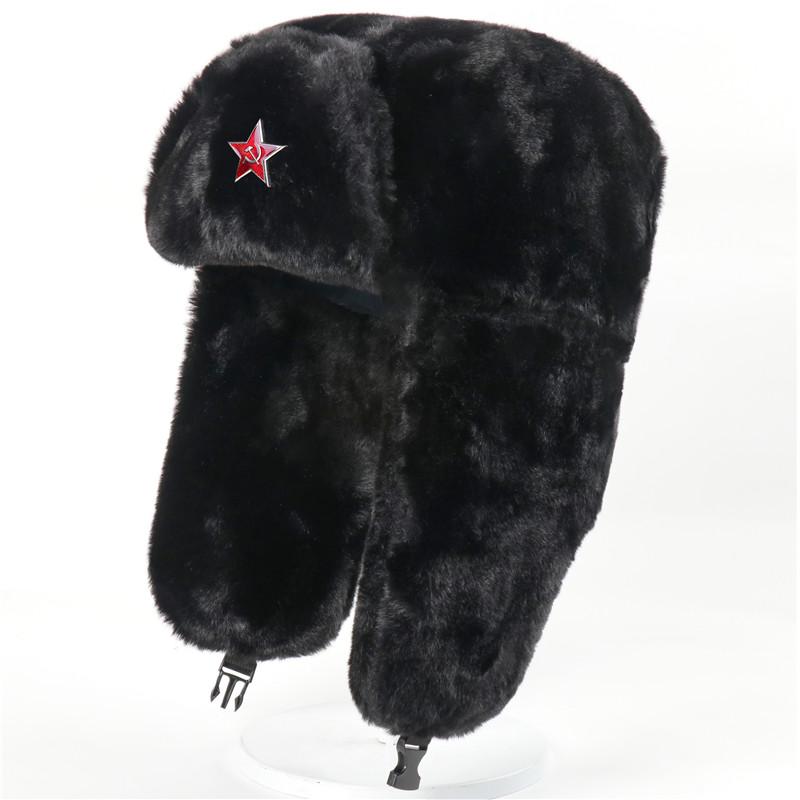 CAMOLAND Liên Xô Bẫy Bắt Trooper Nón Nam Quân Đội Quân Sự Nga Ushanka Máy Bay Ném Bom Mũ Giữ Ấm Mùa Đông Mũ Phi Công Lông Thỏ Giả Earflap