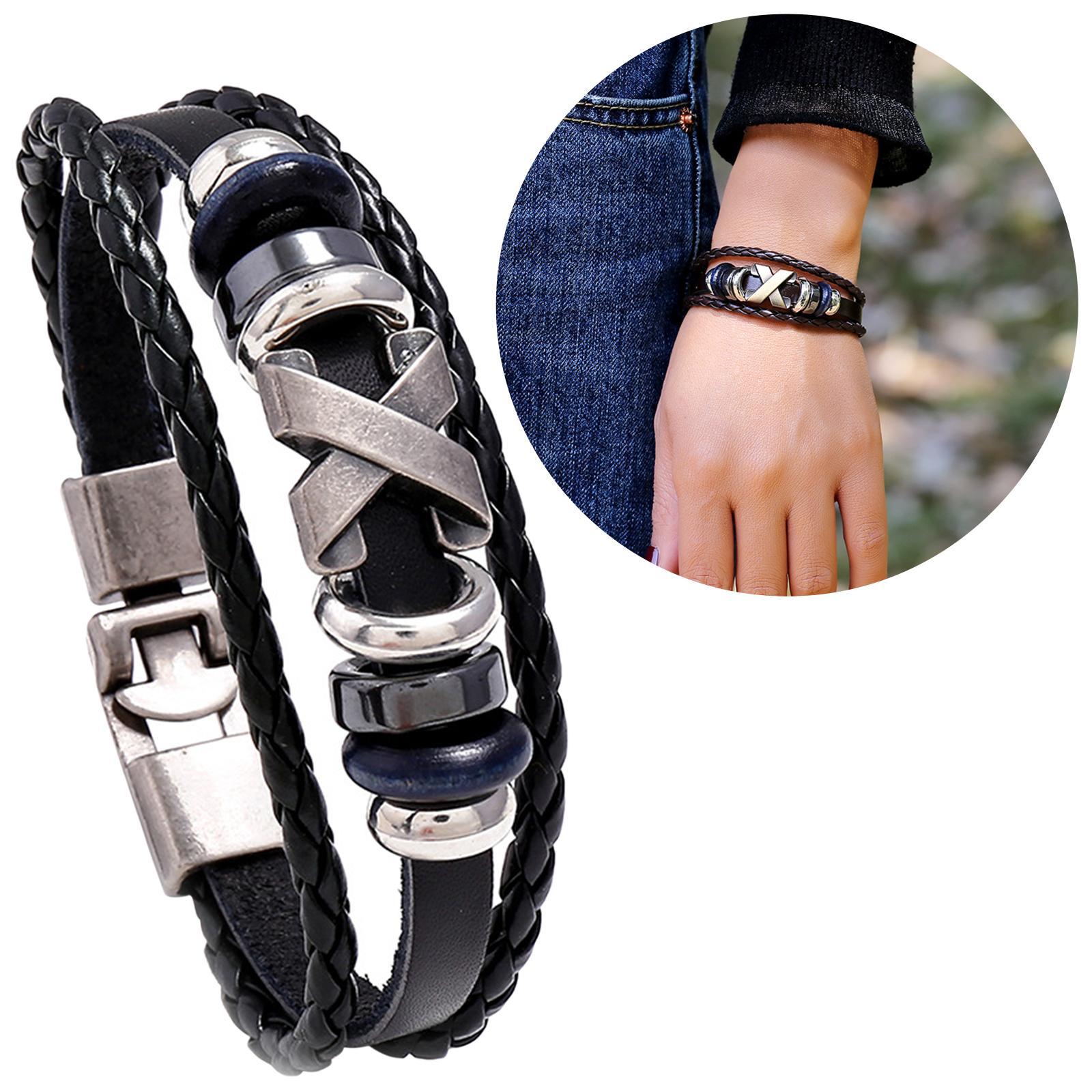 Fashion Braided Leather Bracelet Bangles Rope Multilayered Men Women