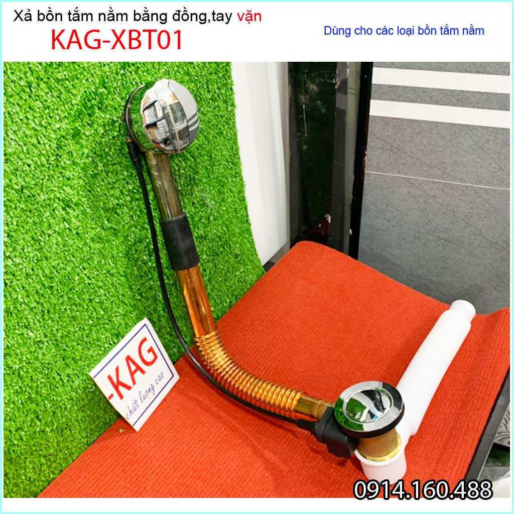 Bộ xả bồn tắm bằng thau KAG-XBT01, Bộ xả bồn tắm nằm tay vặn đồng thau cao cấp siêu bền sử dụng tốt