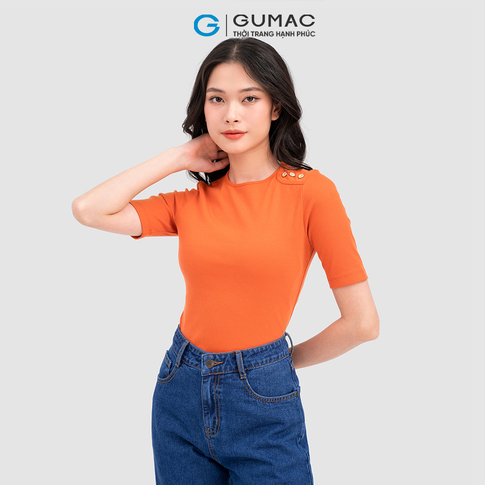 Áo thun GUMAC ATC11065 kiểu nút vai thời trang trẻ trung